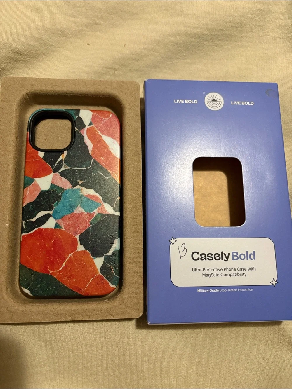CaselyBold Marble Pattern Protective Phone Case — Red & Teal